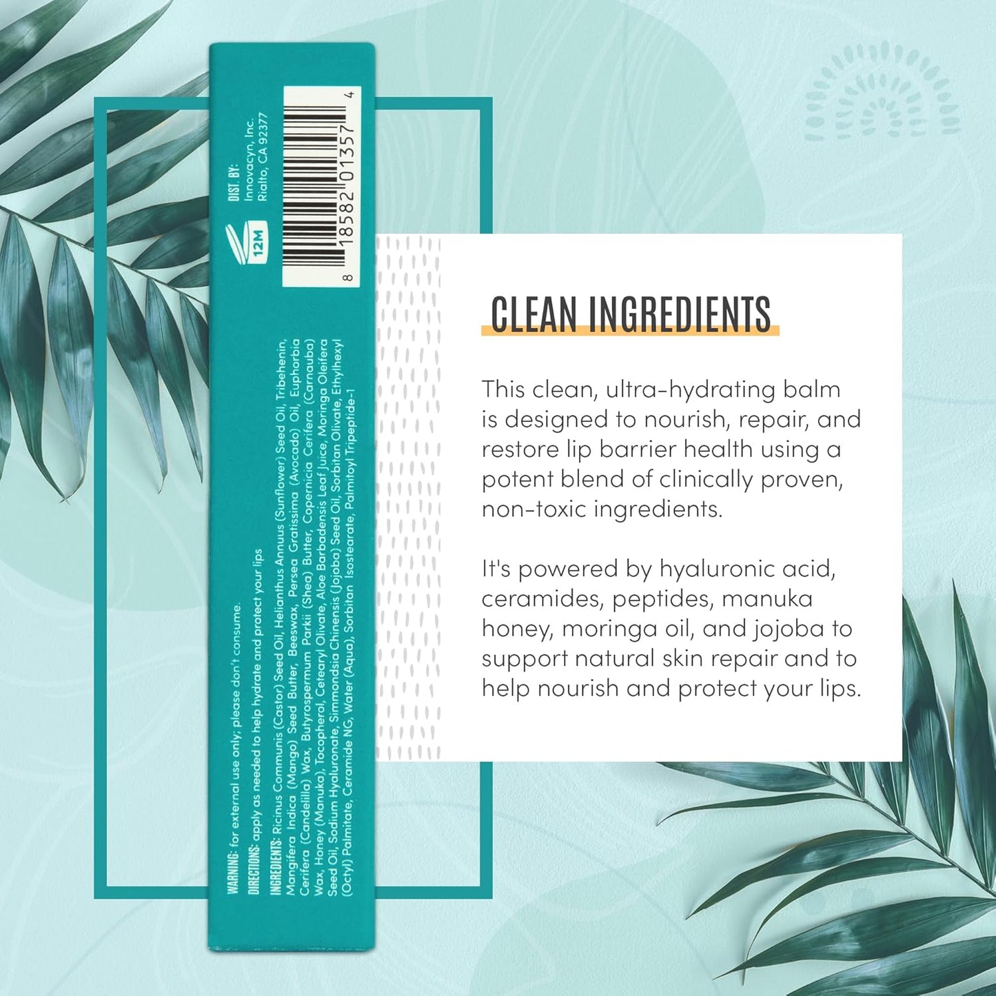 Active Skin Repair Hydrating Lip Balm - EWG Certified Moisturizing Formula with Hyaluronic Acid | 10 ml