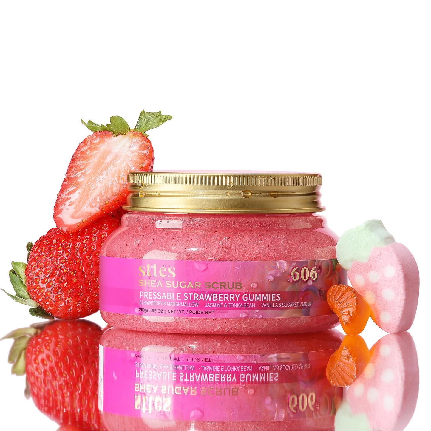 Sttes Smell Rio Shea Sugar Body Scrub 606 (Pressable Strawberry Gummies) – Strawberry Candy Scent Shower Treatment 250g