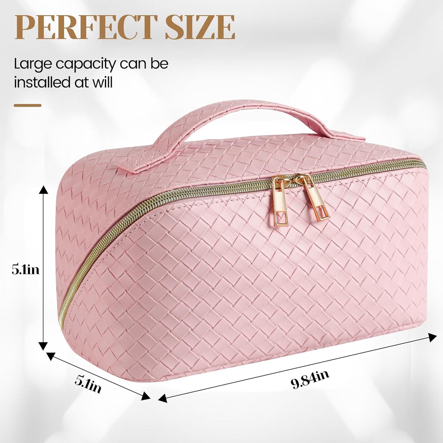 SFXULIX Large Capacity Travel Cosmetic Bag - Waterproof PU Leather Makeup Organizer | Pink with Handle & Divider