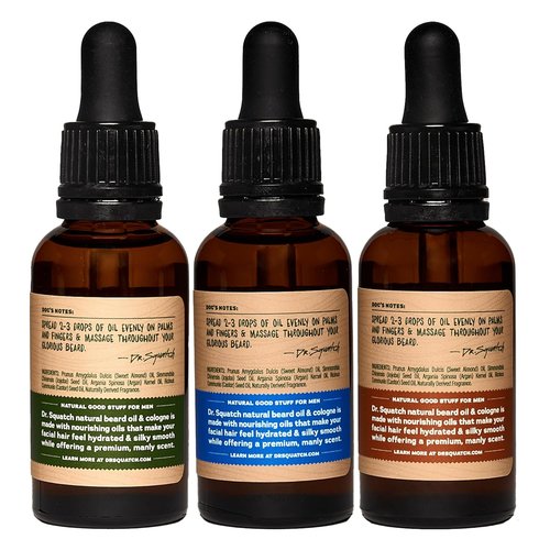 Dr. Squatch Conditioning Beard Oil - Nourishing Men's Gift Pack | Long-Lasting Scents: Fireside Bourbon, Glacial Falls, Woodland Pine