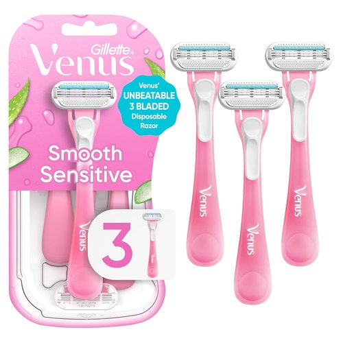Gillette Venus Sensitive Women's Disposable Razors - Pack of 3 for Gentle Shaving Comfort