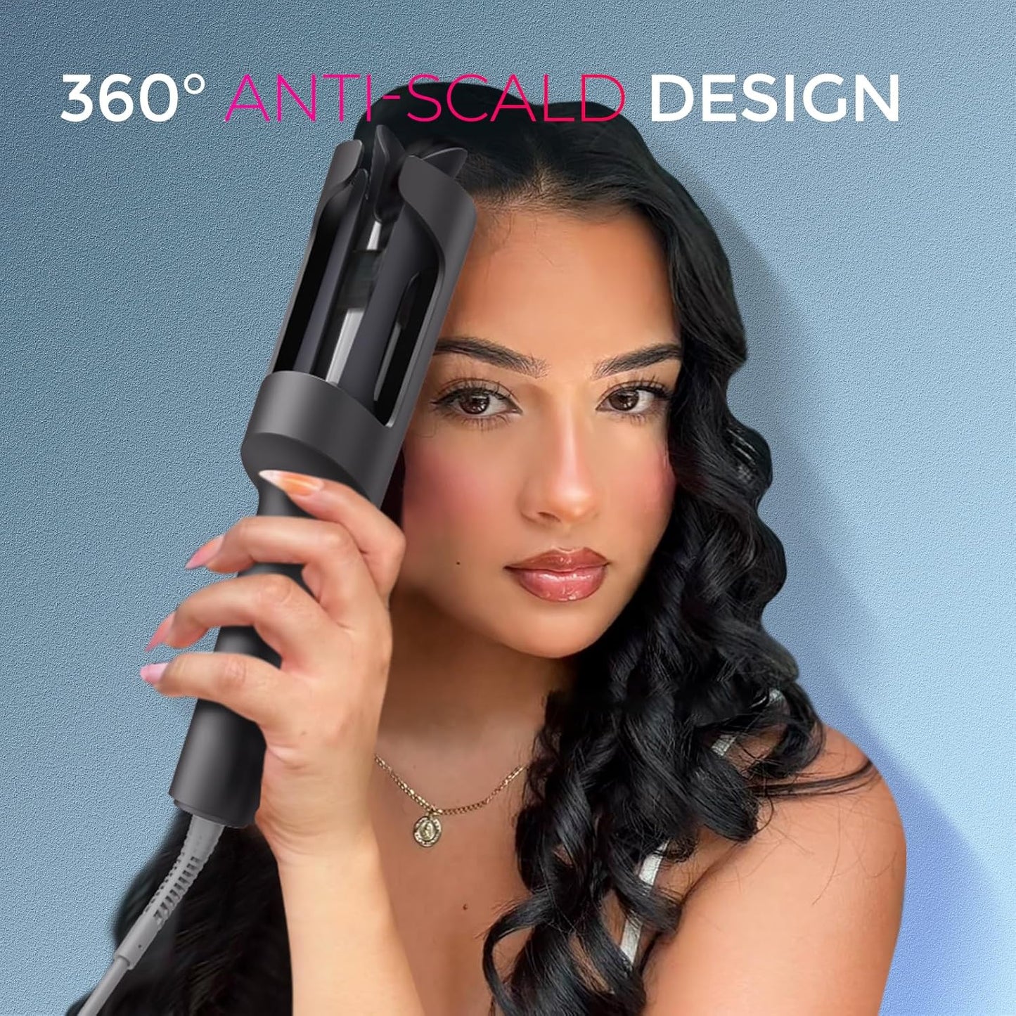 TYMO CURLPRO Automatic Rotating Curling Iron - Portable Beach Waves Wand | Dual Voltage, 1 1/4 Inch, Metallic Gray