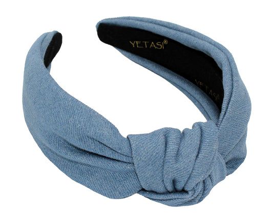 YETASI Blue Headbands for Women are Trendy Long Lasting Light Blue Jean Knotted Headband for Women Made of Non Slip Material for Your Comfort. Denim Light Blue Headband