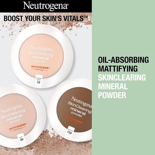 Neutrogena SkinClearing Pressed Mineral Powder | Oil-Absorbing Acne Makeup with Salicylic Acid | Buff 30, 0.38 oz