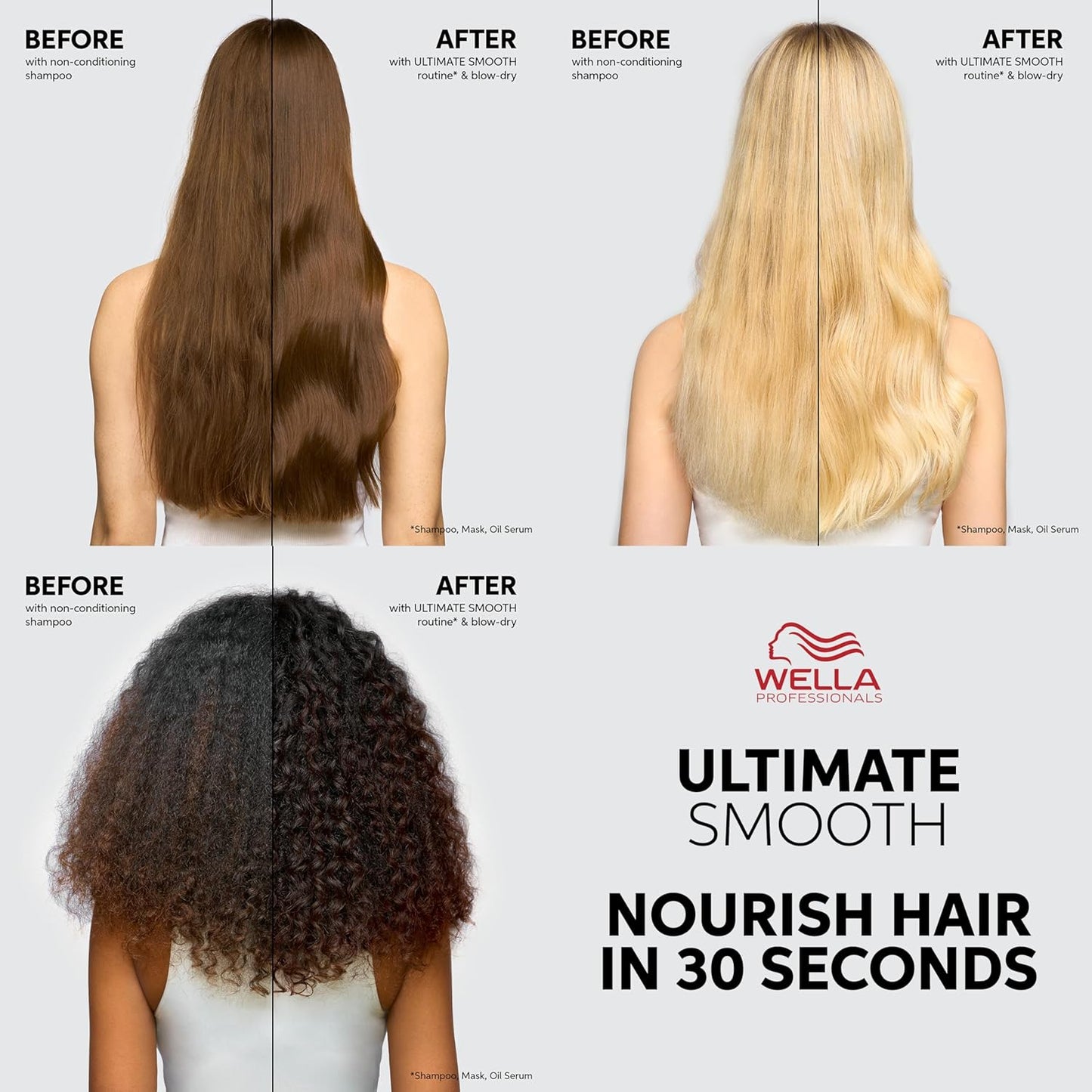 Wella Professionals ULTIMATE SMOOTH Conditioner - Nourishing Treatment for Dry, Frizzy Hair | Silky Shine with Squalane & Omega 9 | Color Safe