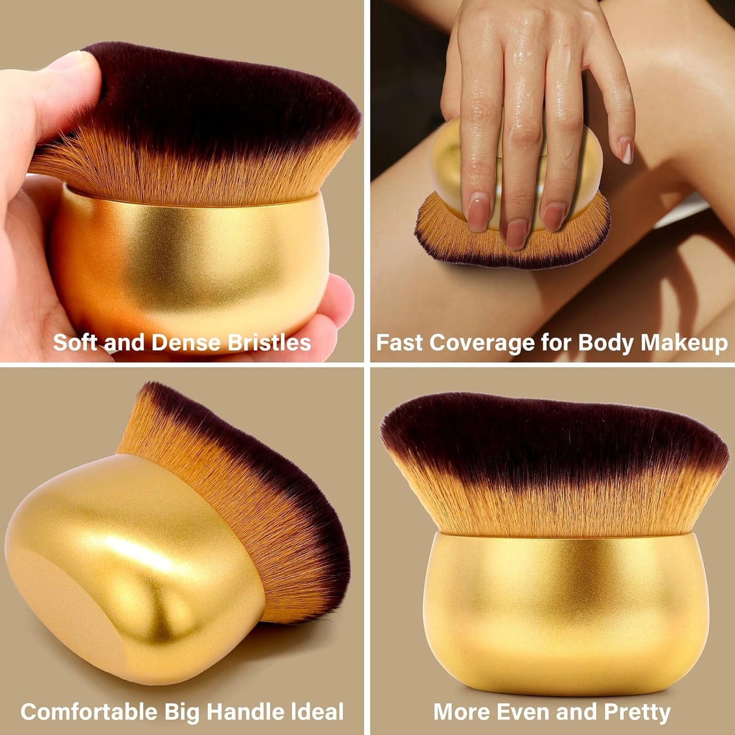 Skiennix Extra Large Body Makeup Brush - 75mm Wide-Headed Kabuki for Even Self Tanner & Bronzer Application | Gold