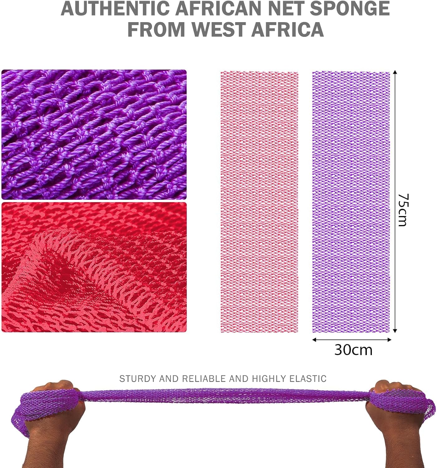 UJFQBH Exfoliating Body Scrubber - Authentic African Net Sponge Set for Deep Cleansing | 2-Piece (Rose Red & Purple)