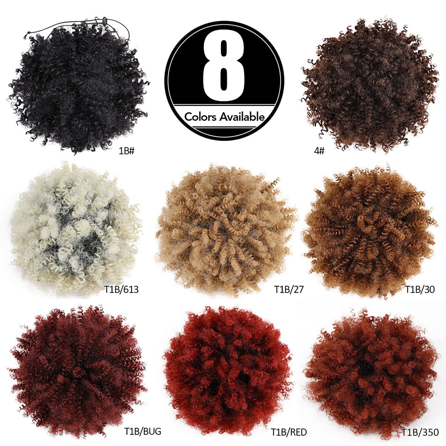 YIBANG 2Pcs Afro Puff Drawstring Ponytail Short Kinky Curly Fluffy Afro Bun Wrap-Wig Around with 2 Clips Ombre Color Hair Puff Synthetic Hairpiece for black women(Black)