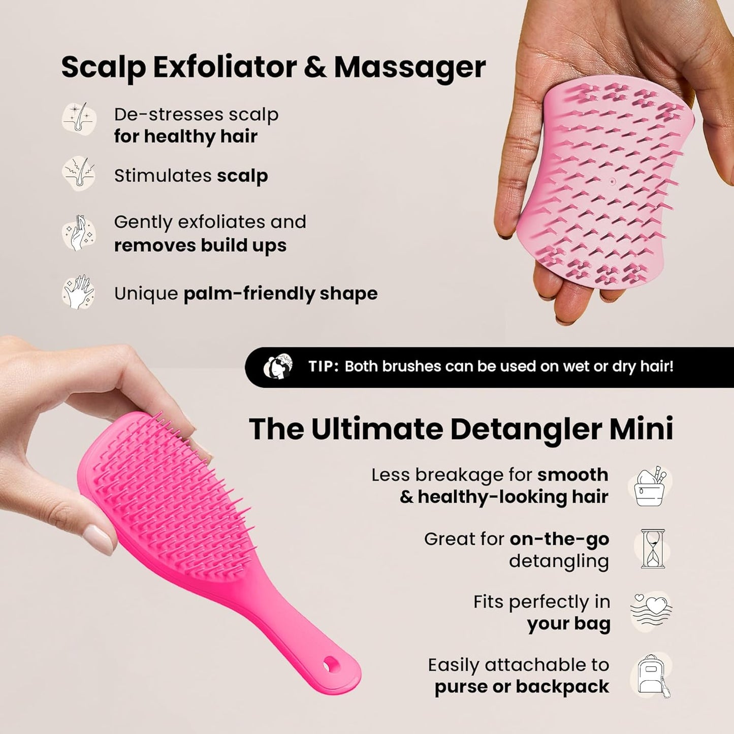 Tangle Teezer Limited Edition Gift Set with Mini Hair Brush & Scalp Massager to Exfoliate and Detangle All Hair Types, Pink