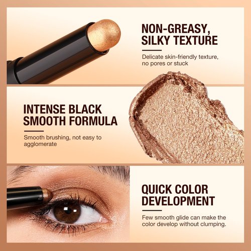 LANGMANNI 8Colors Dual-Ended Cream Eyeshadow Stick Set – Silky Smooth, Waterproof & Transfer-Proof, Built-in Blender Brush, All-Day Matte & Shimmer Wear Eye Makeup(#B)