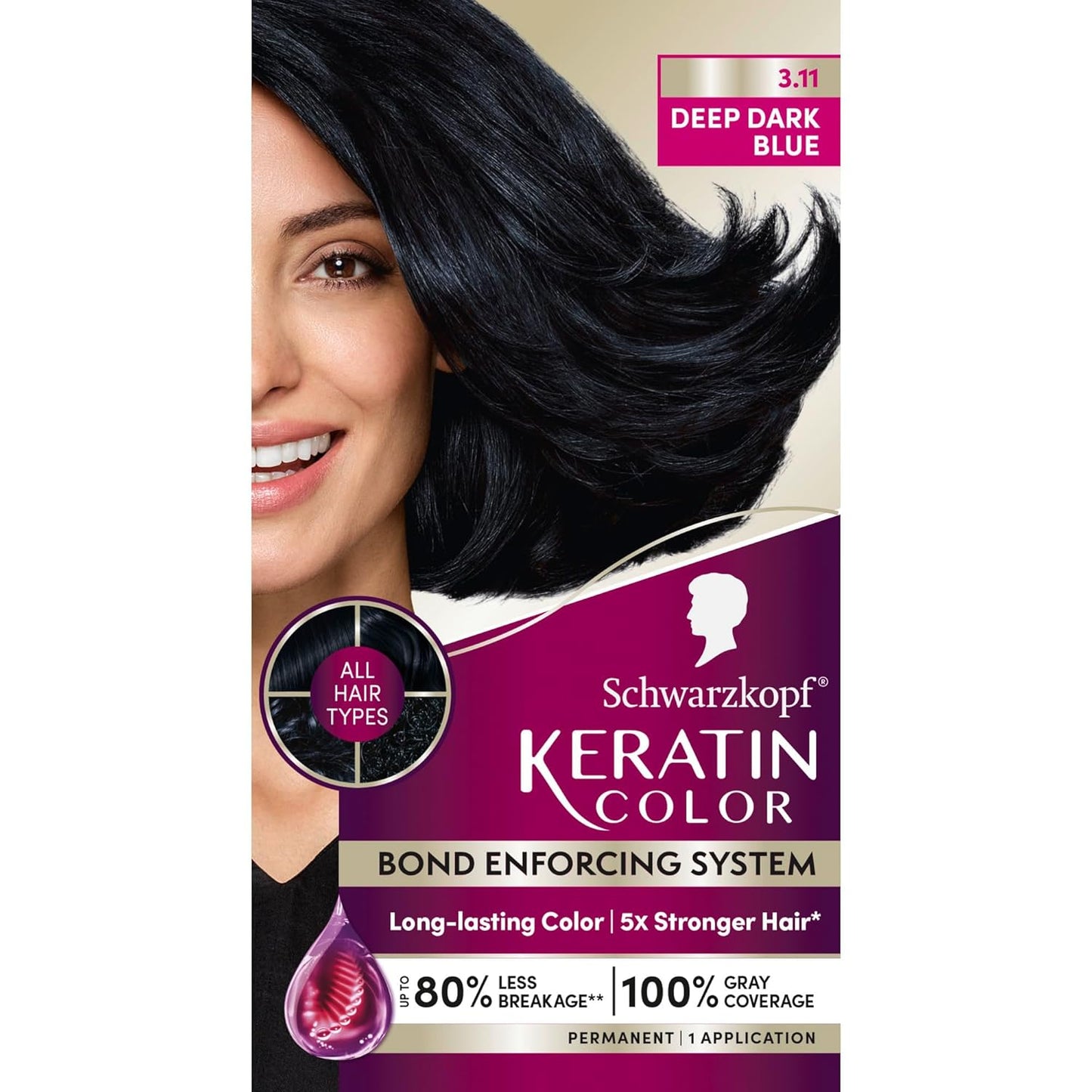 Schwarzkopf Keratin Hair Dye Cream - Deep Dark Blue 3.11 | Professional 100% Gray Coverage