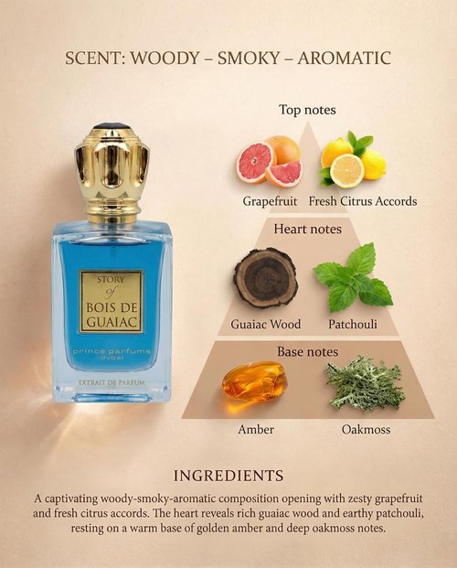 Prince Parfums Dubai - Bois De Guaiac Extrait de Parfum for Men - 3.4 Ounces | Luxurious Exotic Wood & Amber Fragrance