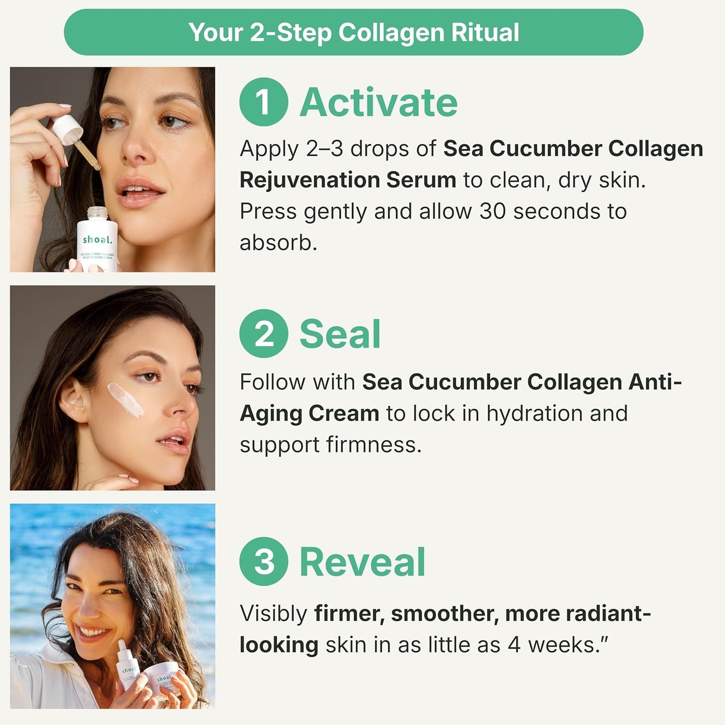 Shoal Sea Cucumber Collagen Serum - Firming & Hydrating Anti-Aging Formula with Peptides & Hyaluronic Acid | 30ml