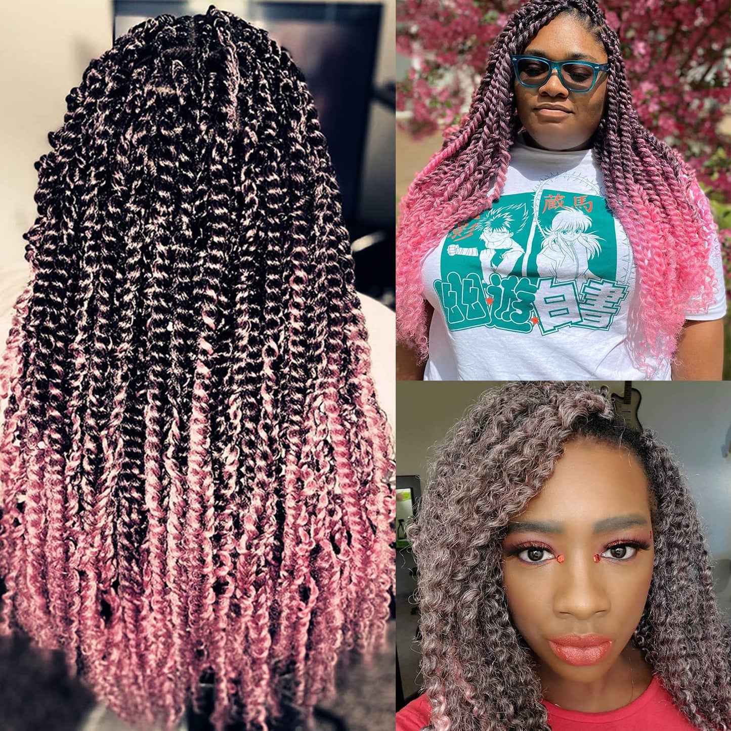 18 Inch Passion Twist Hair, Water Wave Crochet Hair Passion Twist Crochet Hair for Women 6 Packs Long Bohemian Synthetic Curly Braiding Hair Extensions Ombre Peach Pink (1B/Pink)