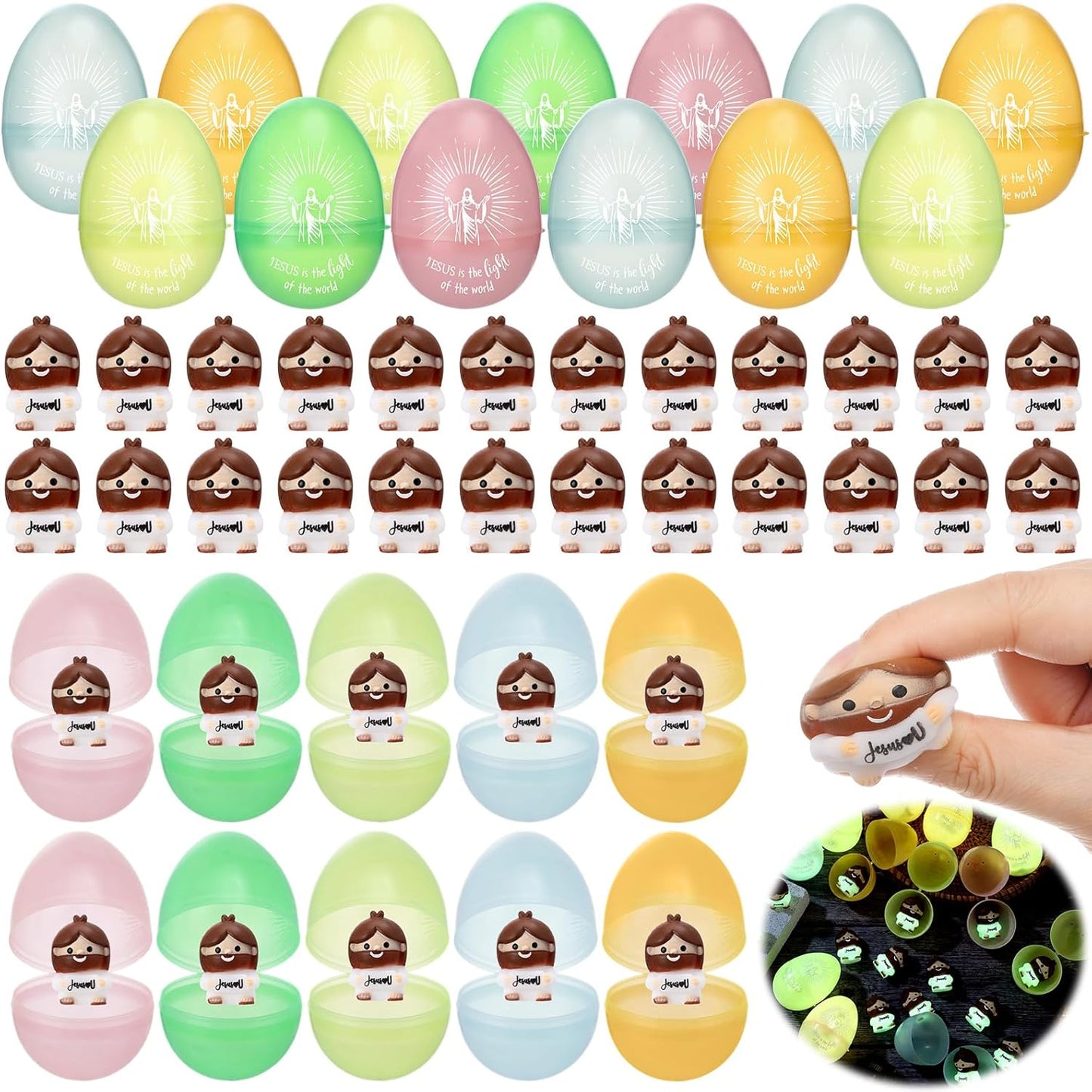 Skiennix Easter Gift Set - 25 Prefilled Glow-in-the-Dark Eggs with Jesus Love You Stress Balls | Perfect for Egg Hunts and Church Events