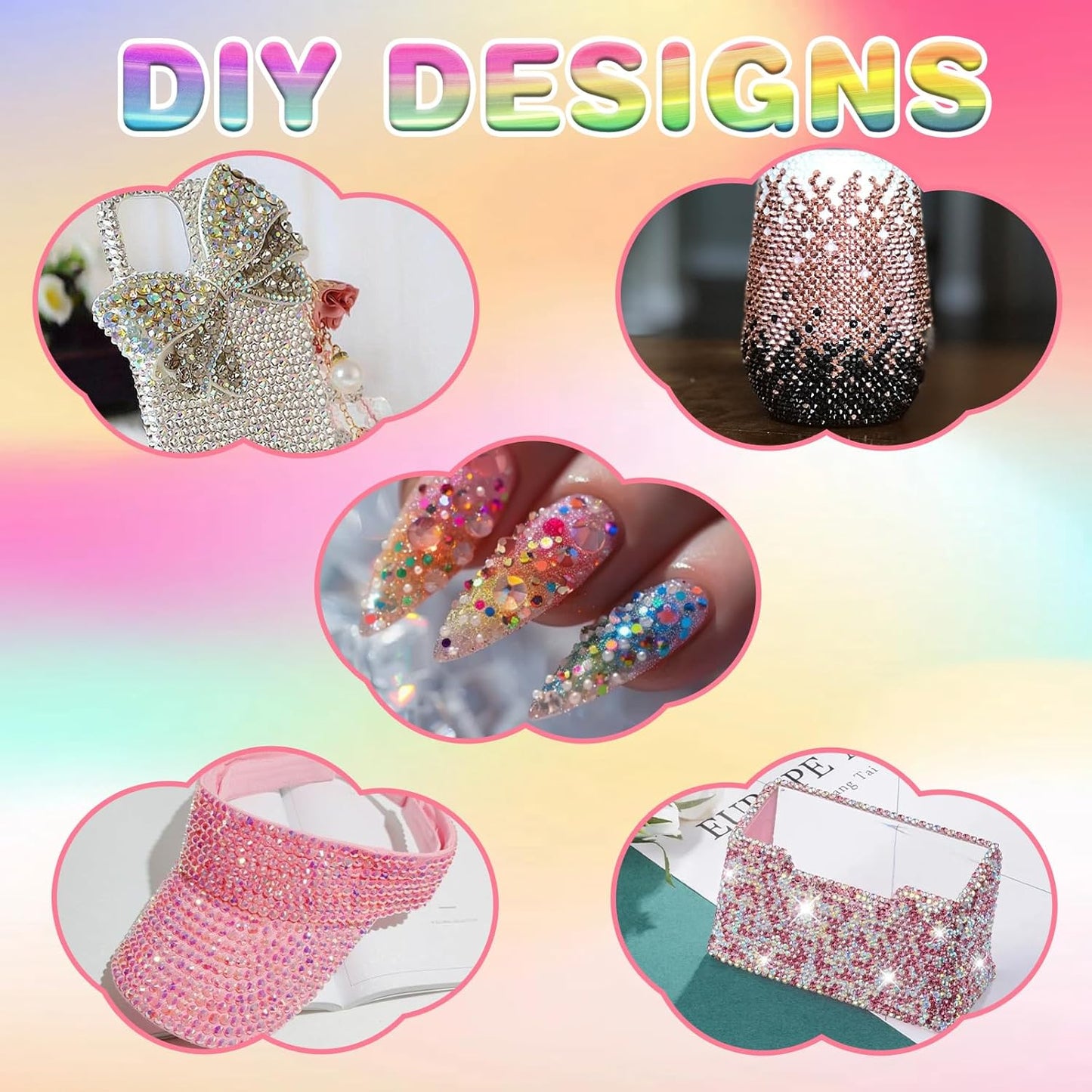 Multicolor High-Gloss Resin Flatback Rhinestones (3mm) with 3Pcs B7000 Jewelry Glue - DIY Bedazzling Kit for Diamond Art, Nail Art & Crafts (32000)