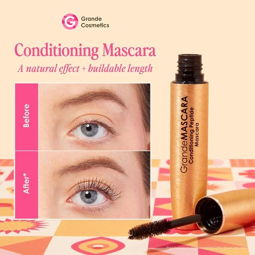 Grande Cosmetics GrandeMASCARA Conditioning Peptide Mascara - Extreme Volume & Length, Clump-Free Black, Lash-Friendly