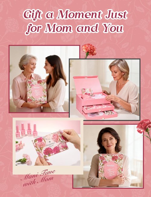 Beetles Mani Time with Mom Mother’s Day Gift Box, 12 Colors Purple Pink Red Cat Eye Gel Nail Polish Kit with U V Light, HEMA Free TPO Free Complete Manicure Kit Shea Butter Hand Cream Gift Box for Mom
