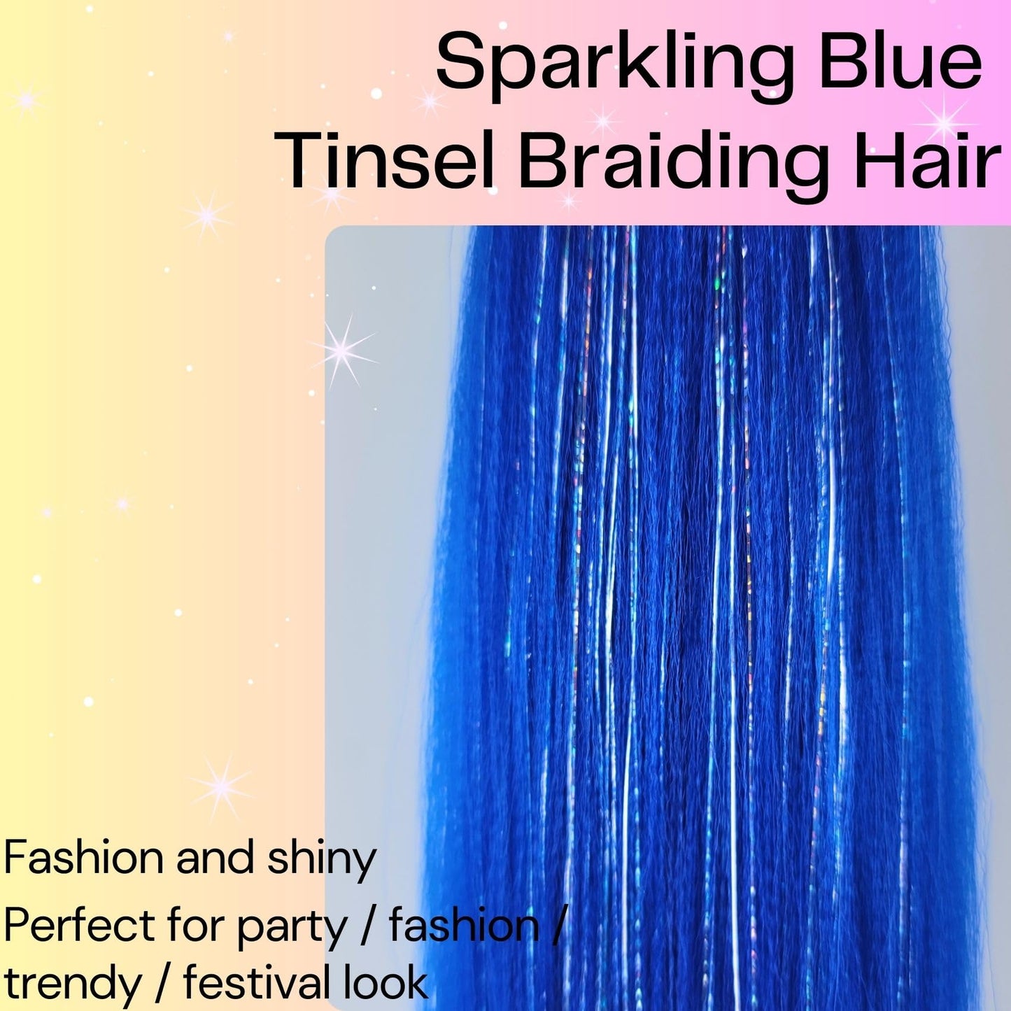 Blue Tinsel Braiding Hair Pre Stretched Glitter Braiding Hair Extensions for Knotless Box Braids(26Inch 4 Packs)