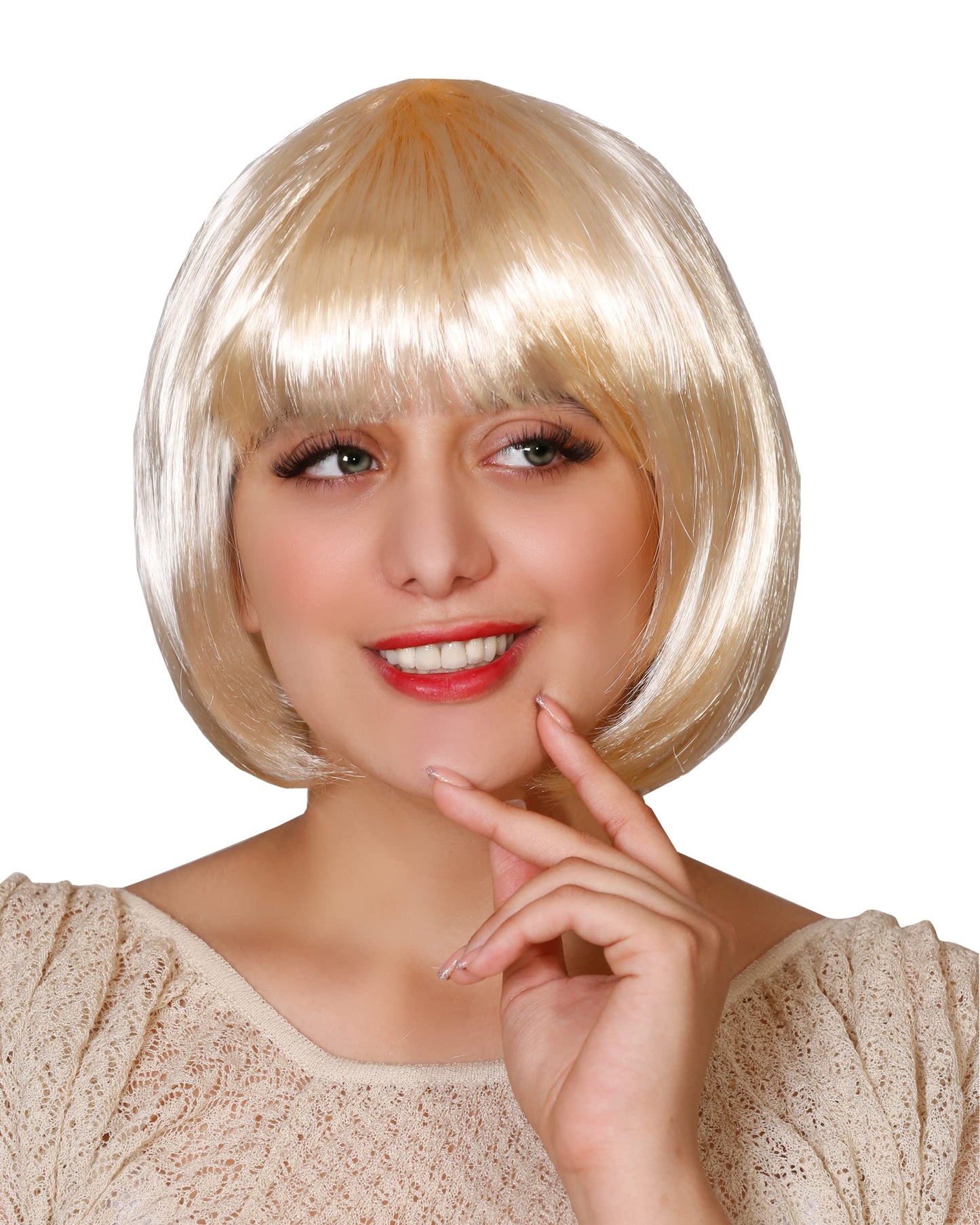 Matissa Short Straight 10" Bob Wig with Bangs Synthetic Fancy Dress Costume Halloween Party (Blonde)