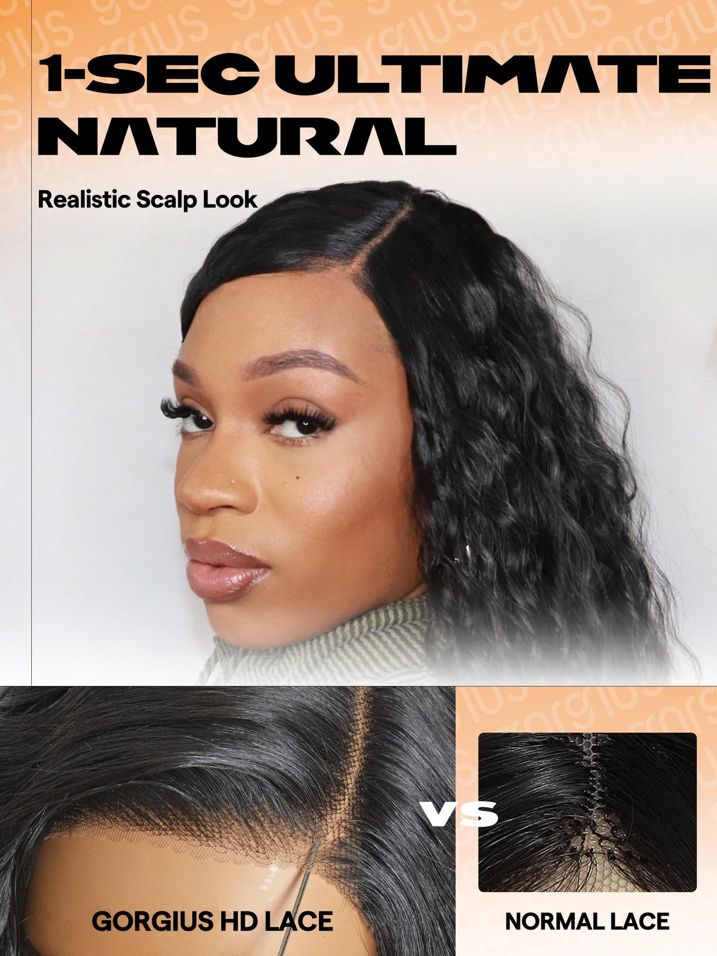 GORGIUS Ocean Wave Lace Front Wigs Pre Cut Glueless Side Part Closure Wig Synthetic Natural Black Long Wig 28 Inch