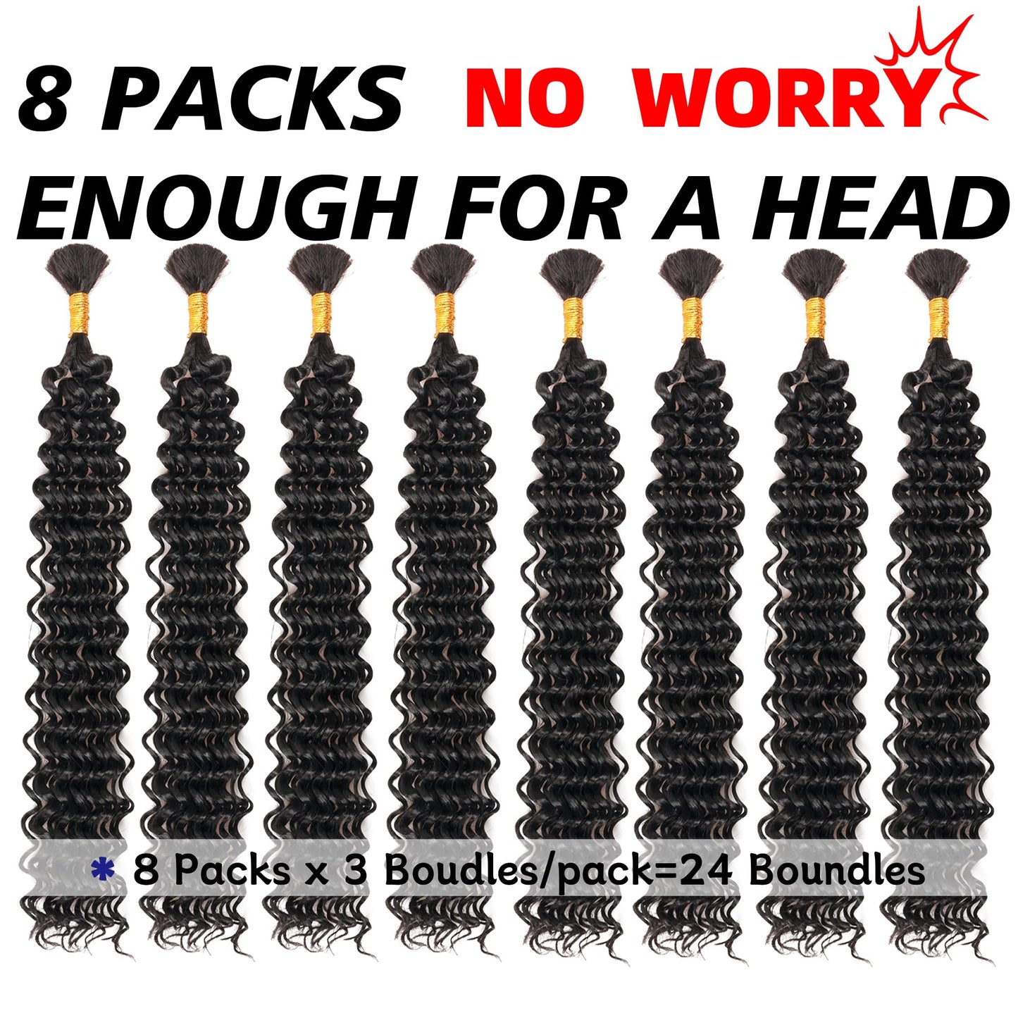 Deep Wave Bulk Braiding Hair Extensions-20 Inches 8 Pakcs Natural Black Synthetic Curly Hair Bundle for Braiding,No Weft Braids for Human（20"-8 Packs,1B）