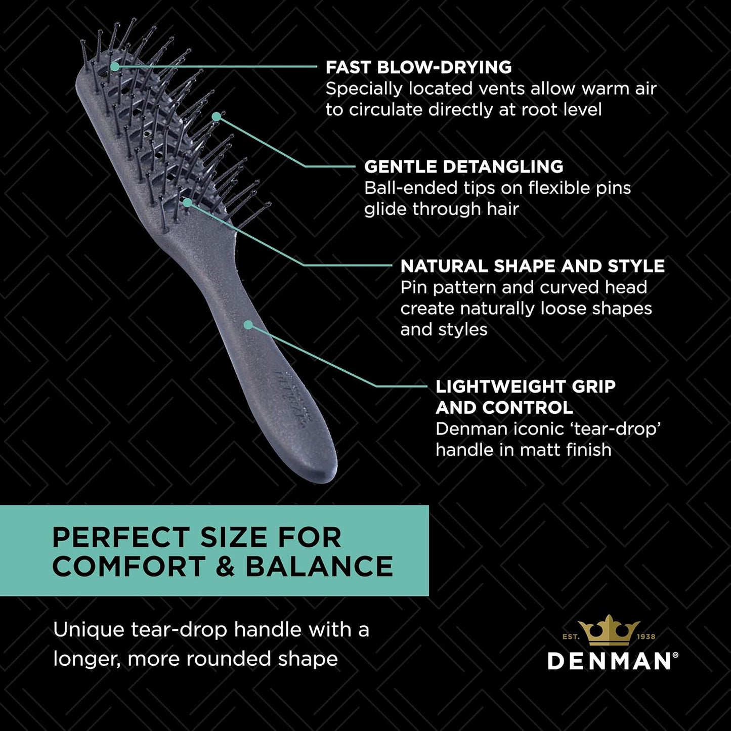 Denman D200 Flexible Vent Brush - Perfect for Blow Drying Curly & Straight Hair | Ideal for All Hair Types (Pewter)