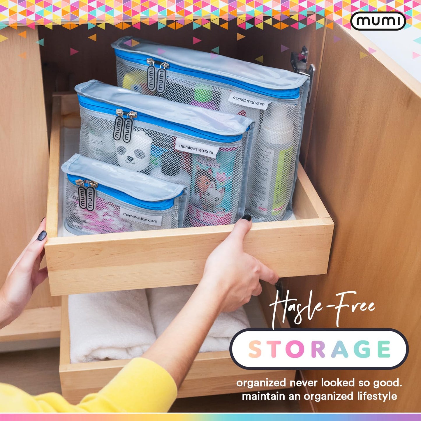 MUMI Travel Toiletry Bag Set of 3 – Water-Resistant Toiletry Bags for Women & Men – Clear Bags for Toiletries, Skincare, Makeup & Travel Essentials – Lightweight, Durable & Portable Organizer - Aqua