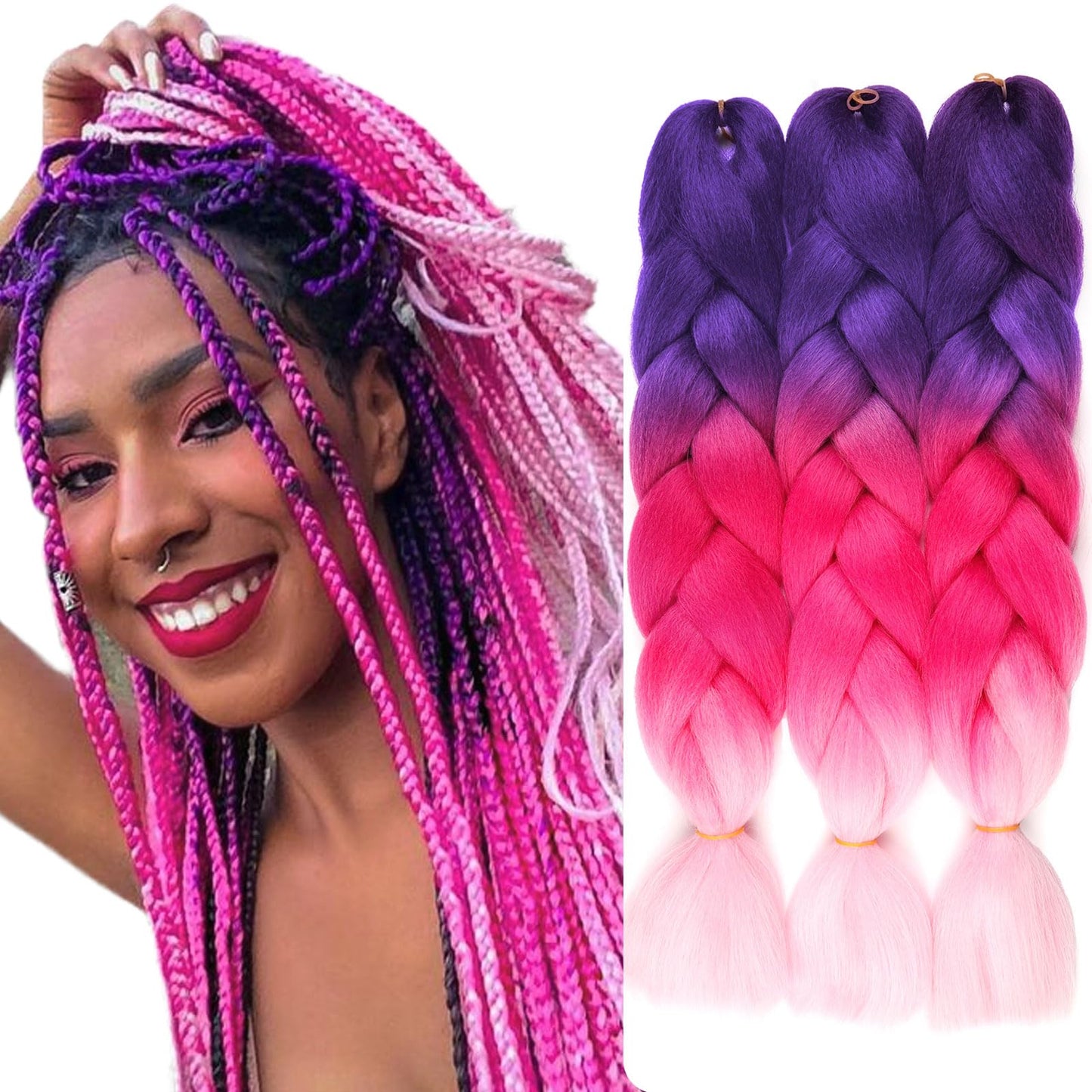 Purple Violet Braiding Hair Extensions Ombre Braiding Hair 3 Packs 24 inch Synthetic Hair for Braiding