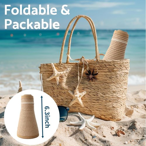 NPJY Sun Hats for Women - Wide Brim Roll-Up Beach Hat | Packable & Foldable Straw Visor
