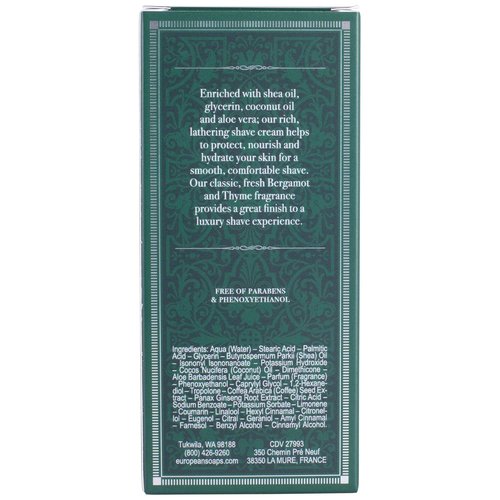 Pre de Provence Men's Fragrance Collection - Bergamot & Thyme Shave Cream, 75 ML