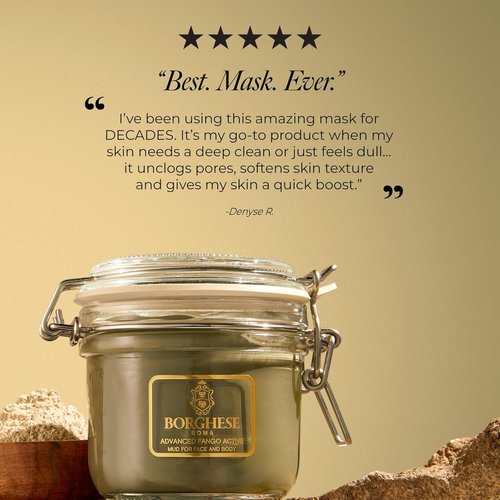 Borghese Advanced Fango Active Mud Mask - Nourishing Exfoliating Face Mask with Bentonite Clay & Hyaluronic Acid for All Skin Types