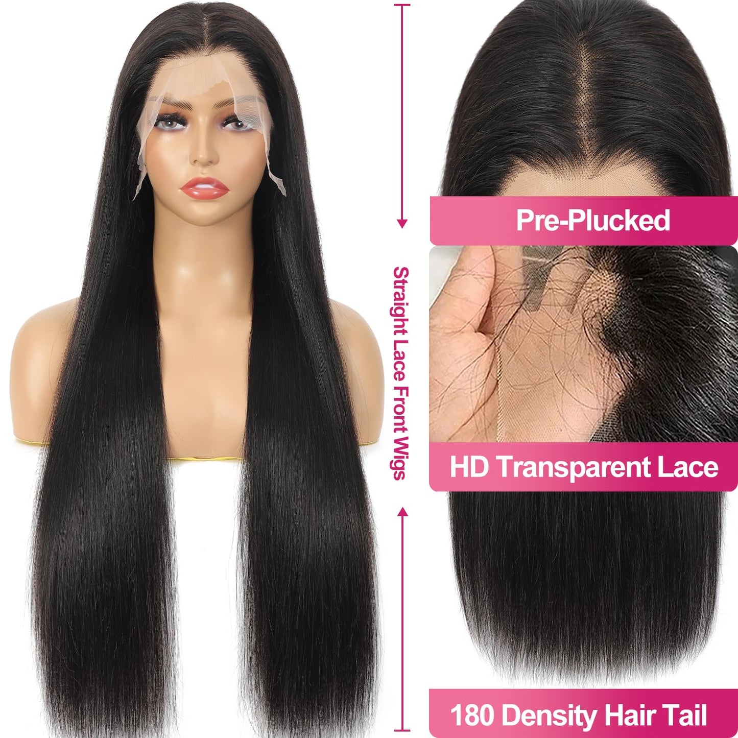 Straight Lace Front Wigs Human Hair 13x6 HD Transparent Lace Front Human Hair Wigs for Women Lace Frontal Wigs Pre Plucked with Baby Hair Natural Color 200% Density (20 Inch)