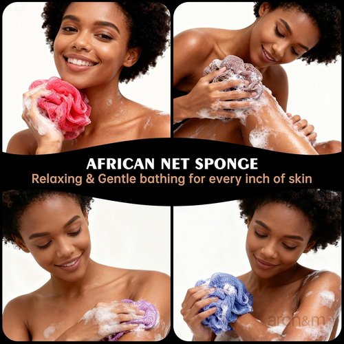 ARCH&M African Net Sponge - 2 Pack Extra-Long 53-Inch Body Scrubber for Daily Exfoliating Care