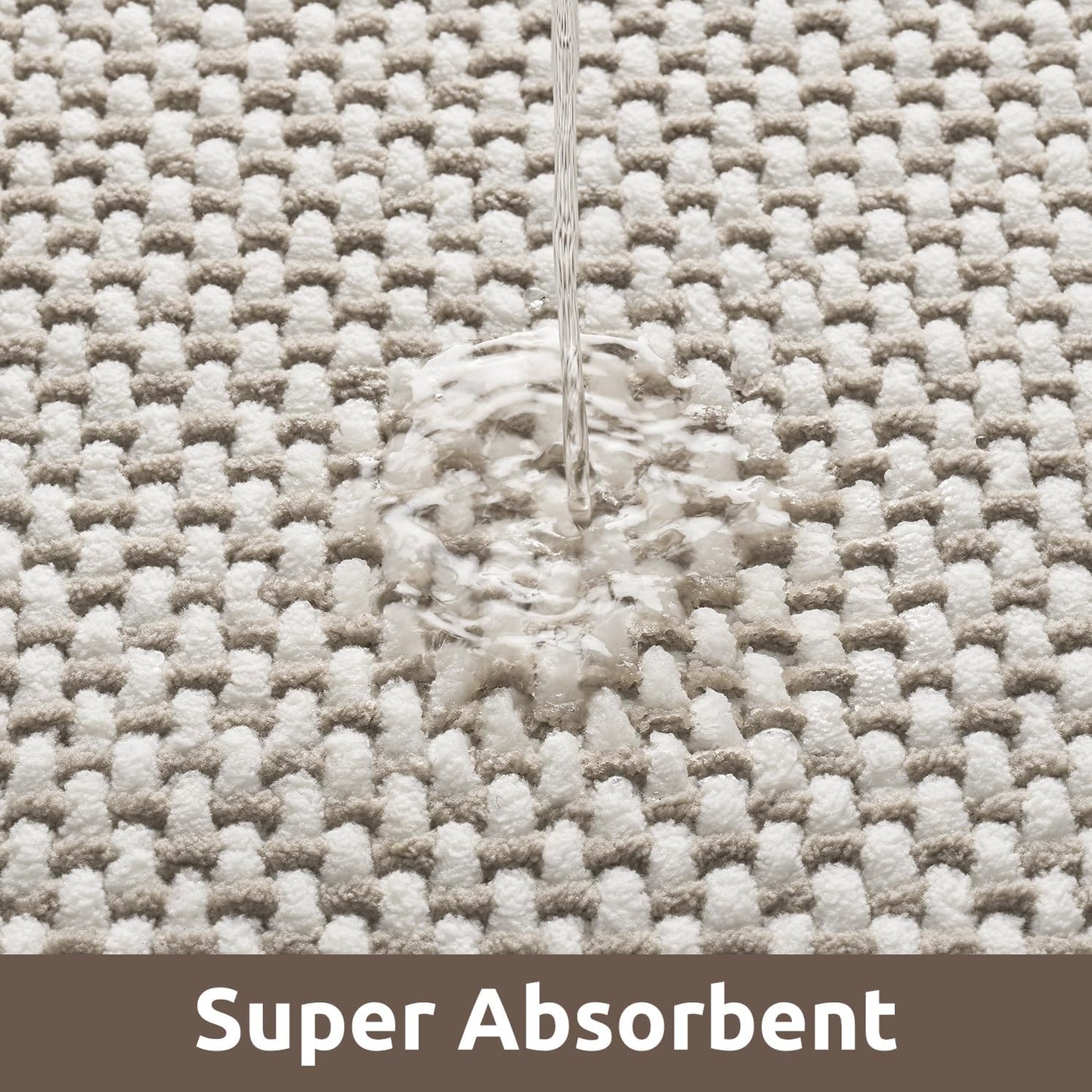 AMOAMI Chenille Bath Mat - Super Absorbent & Quick Dry | Non-Slip Rubber Backed, 17"x24", Beige & White