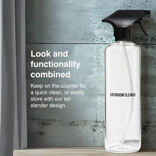 Public Goods Glass Spray Bottle - Refillable Bathroom Cleaner | 24 Oz Clear Borosilicate | BPA Free