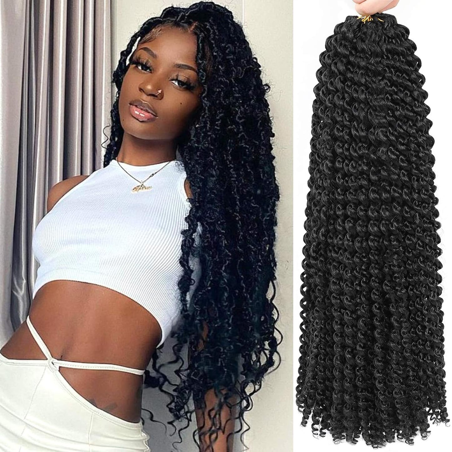 Passion Twist Hair 30 Inch 7 Packs Water Wave Crochet Hair Black Wrap Braiding Hair For Passion Twist Crochet Hair/Butterfly Locs/Spring Twist Crochet Braids Boho Hair Extension (30inch,7pc,1B#)