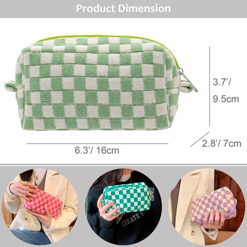 PAZIMIIK Checkered Makeup Bag - Portable Zipper Cosmetic Pouch for Travel Accessories | Light Green (6PCS)