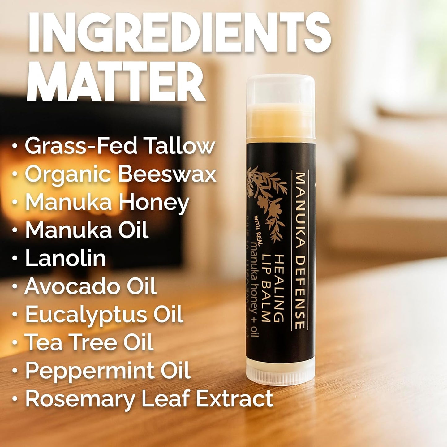 Balm Of Gilead Manuka Defense Healing Lip Balm - Intensive Moisture Therapy with Manuka & Tea Tree - 4-Pack, 0.15 oz