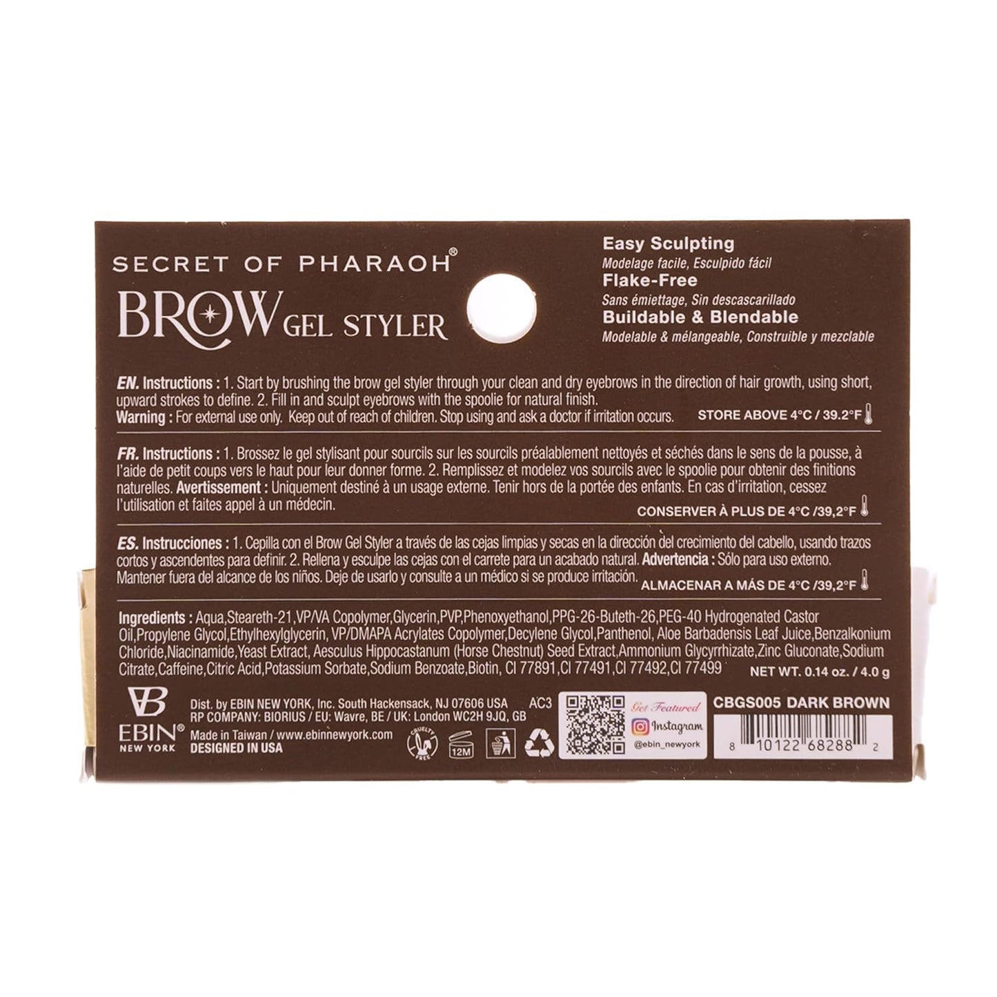 Secret of Pharaoh Brow Gel Styler - Dark Brown Water-Resistant Eyebrow Gel for Natural Lift-Up Definition