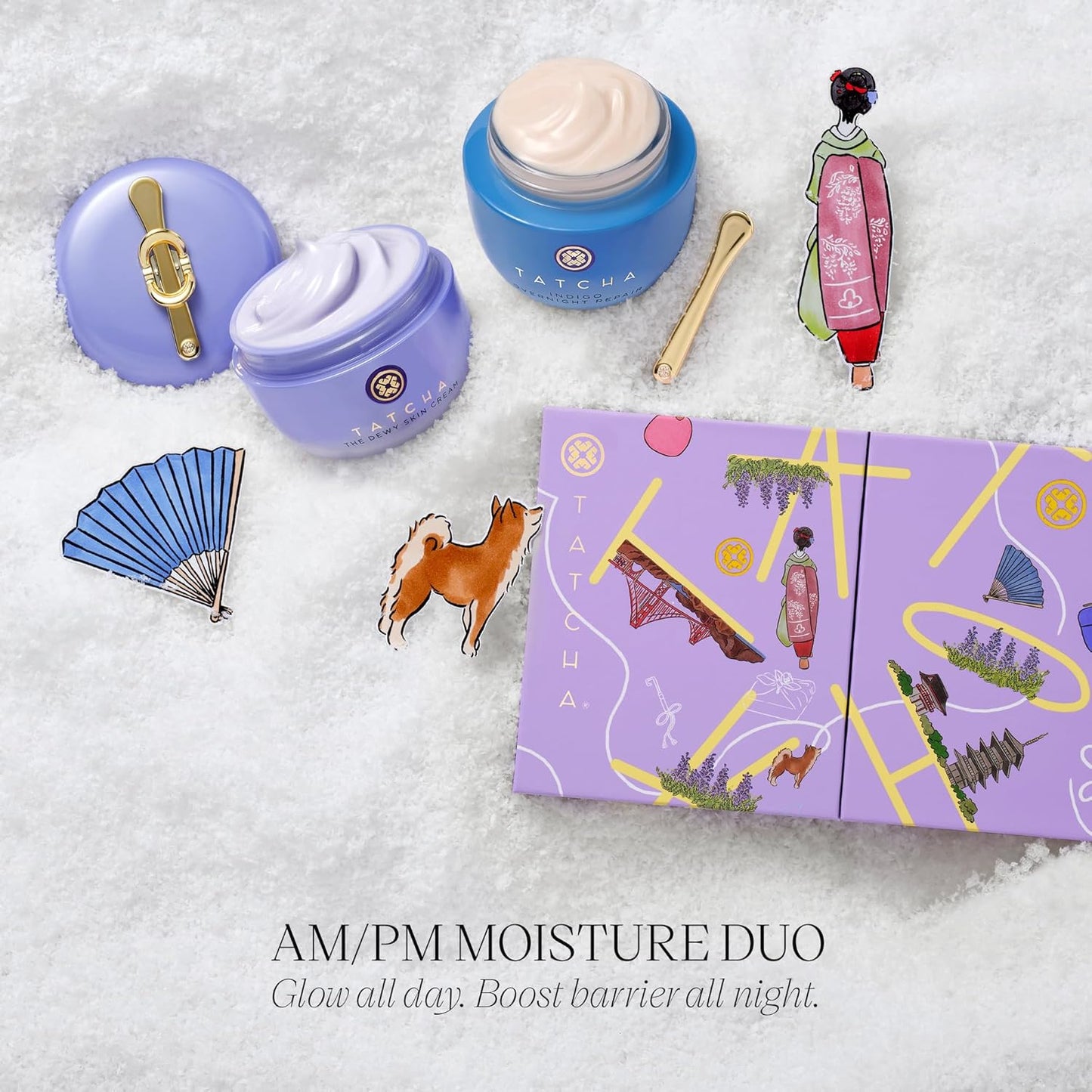 TATCHA AM + PM Moisture Duo - Holiday Gift Set with Dewy Skin Cream & Indigo Overnight Repair Serum
