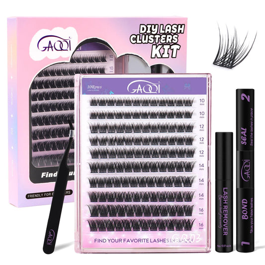 GAQQI Lash Clusters Kit, DIY Lash Extension Kit 120PCS Cluster Lashes C Curl, Wispy Eyelash Clusters 10-16MM with Lash Bond and Seal,Lash Remover and Lash Applicator (GQ03-KIT)