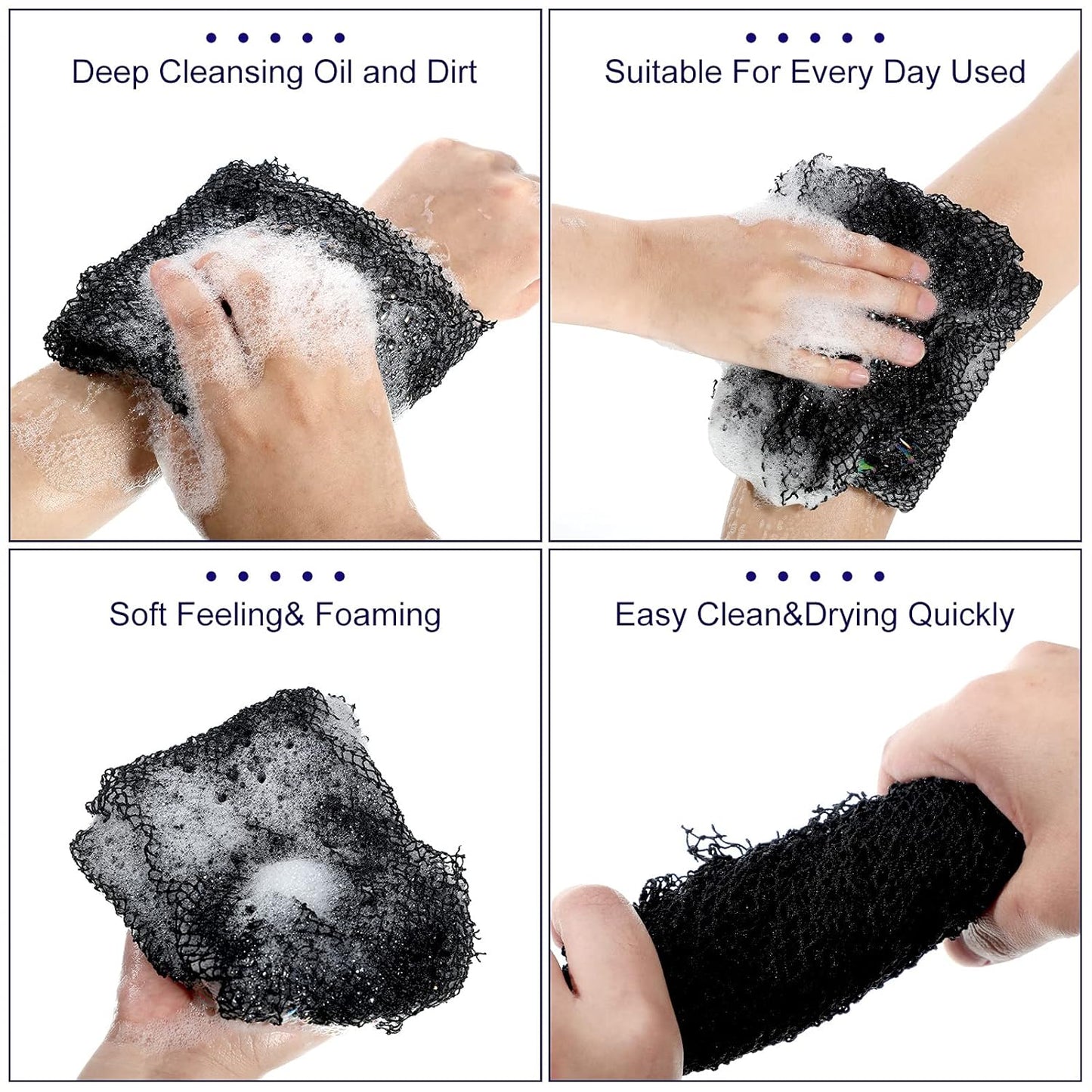 Skiennix African Exfoliating Net Bath Sponge - Long Back Scrubber for Smooth Skin | 2 Pieces (Blue, Black)