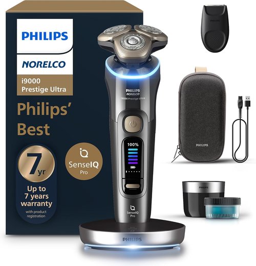 Philips Norelco Shaver i9000 Prestige - Ultra Wet & Dry Electric Shaver with SenseIQ Pro Technology | Dark Slate Finish, Triple Lift & Cut System