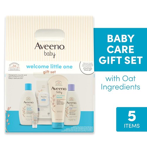 Aveeno Baby Gift Set - Nourishing Skincare with Body Wash, Shampoo, Wipes & Lotion | 5 Essential Items