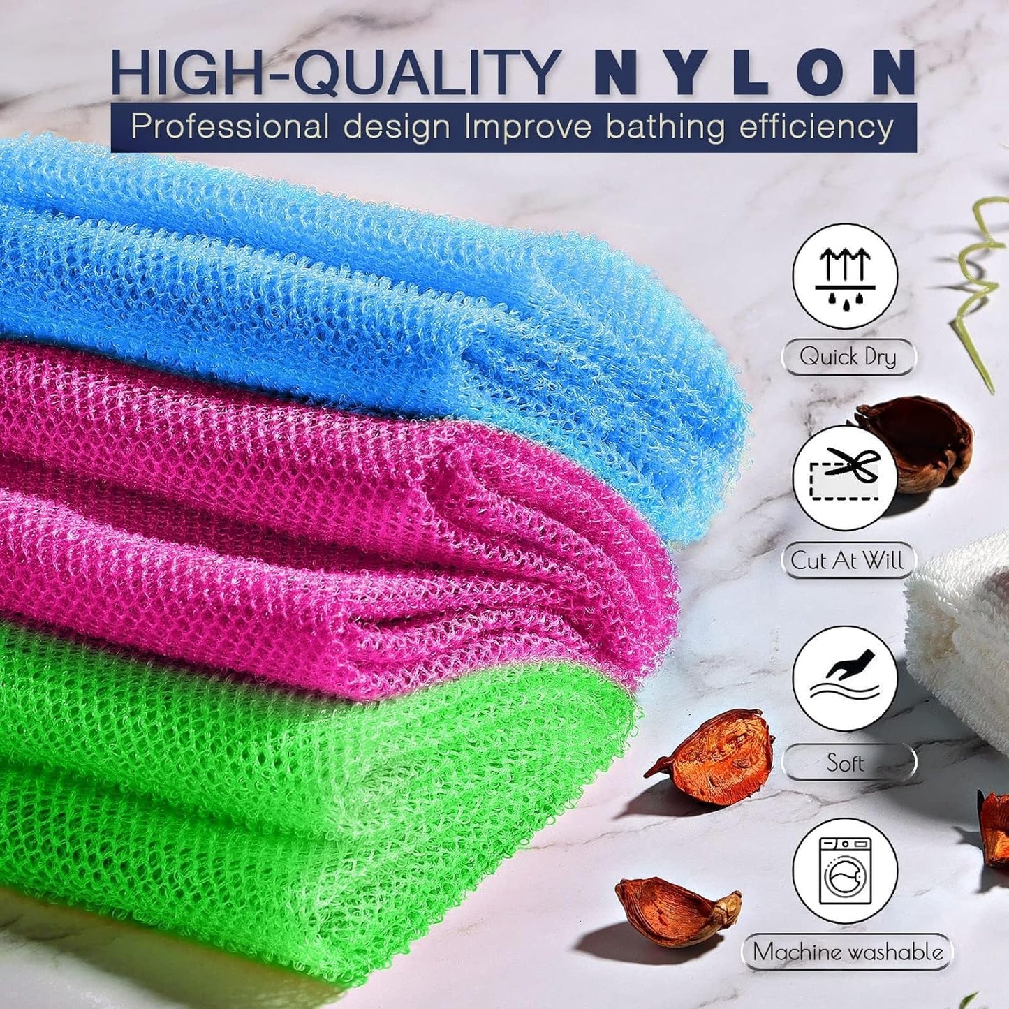 UJFQBH African Bath Sponge Set - Exfoliating Net Body Scrubber for Daily Use | 3 Pieces in Rose Red, Blue, Green