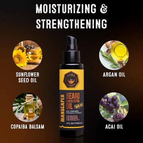 GIBS Grooming Beard Oil - Signature Formula for Hair & Tattoo Care | 1 oz Skull Jar