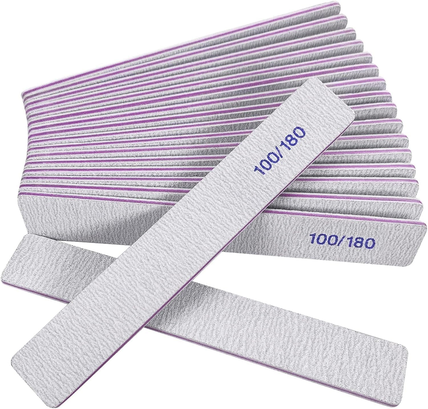 Skiennix Nail Files - 12 Pack 100/180 Grit Emery Boards for Natural & Acrylic Nails - Reusable Gray