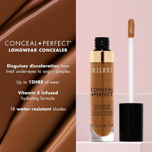 Milani Conceal + Perfect Longwear Concealer - Full Coverage with Hyaluronic Acid & Vitamin E | Pure Ivory