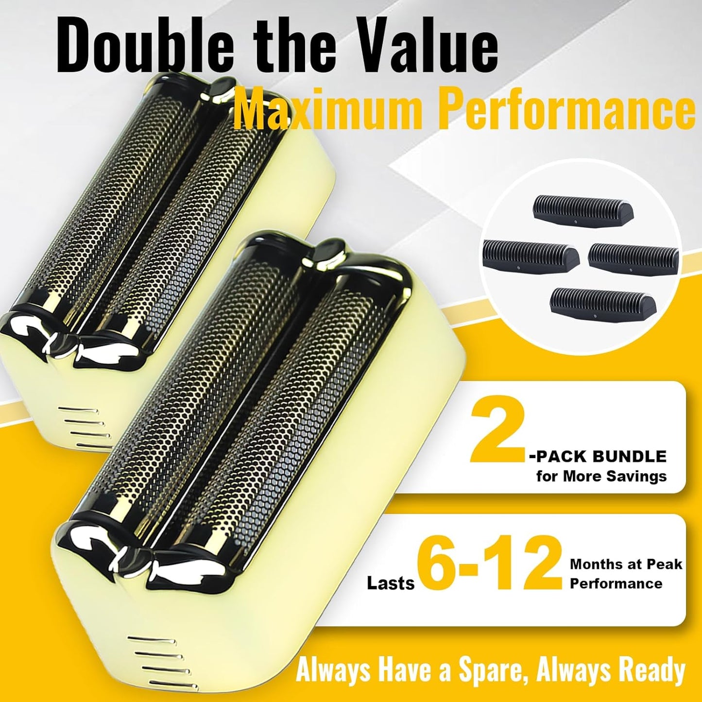 BaBylissPRO FXONE Replacement Shaver Foil & Cutter Heads - 2-Pack Double Foil (Gold)